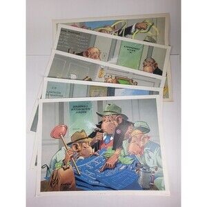 Monkey Business Cartoons Lot of 5 Lloyd Litho Prints Vintage Stapco 12x16